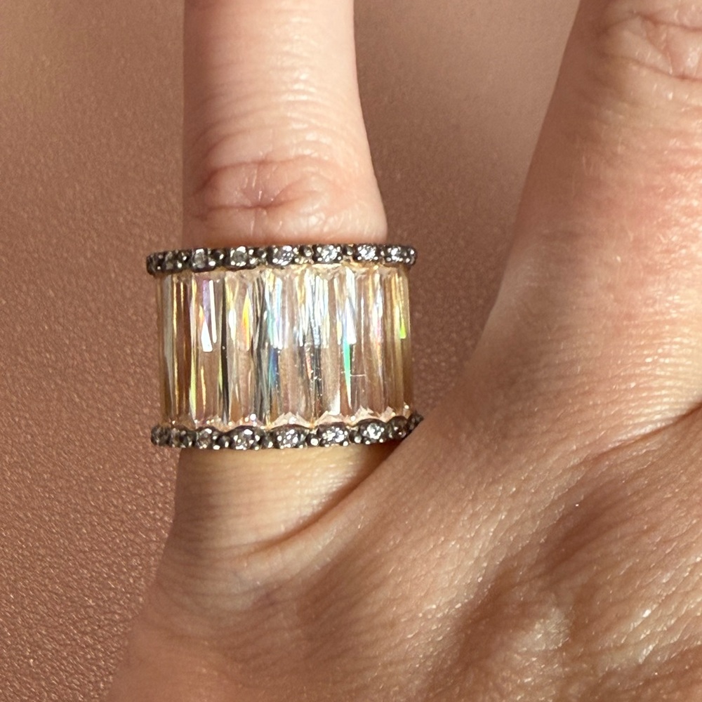 Dazzling Sterling Silver Crystal Cigar Ring by Freida Rothman